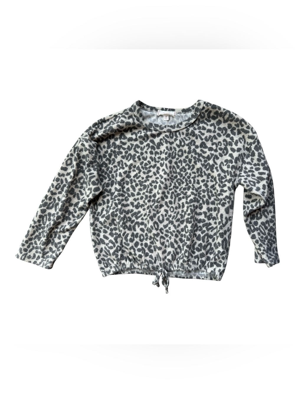 Girls' Grey Leopard Print Tie-Hem Pullover Top